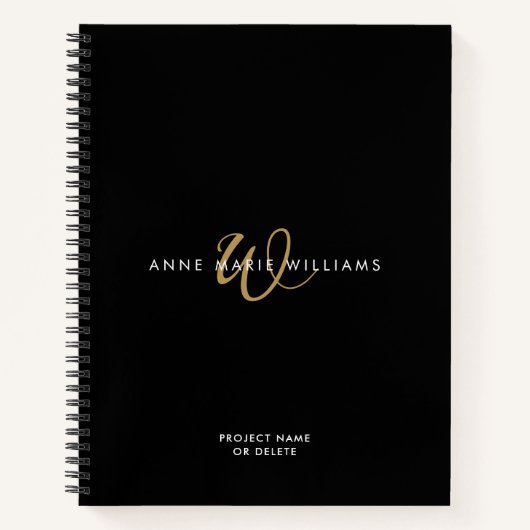 Carnet Monogramme de script or noir moderne (Devant)