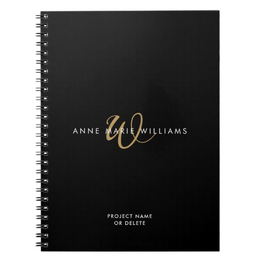 Carnet Monogramme de script or noir moderne (Devant)