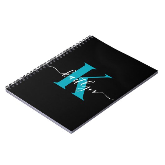 Carnet Monogramme de script sarcelle noir moderne (Côté gauche)