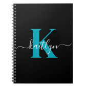 Carnet Monogramme de script sarcelle noir moderne (Devant)