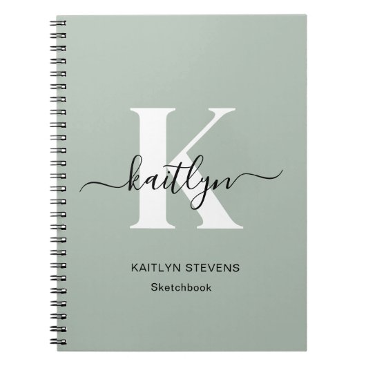Carnet Monogramme de style moderne vert sauge (Devant)