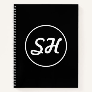 Carnet Monogramme de style rétro-moderne cool   Noir et b