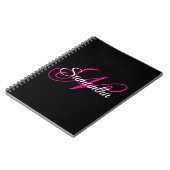 Carnet Monogramme de style script fantaisie noir blanc et (Côté gauche)