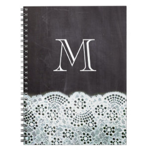Carnet Monogramme de tableau noir en dentelle blanche