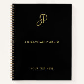 Carnet Monogramme de typographie élégante Spirale noir et (Devant)