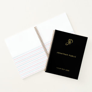 Carnet Monogramme de typographie élégante Spirale noir et