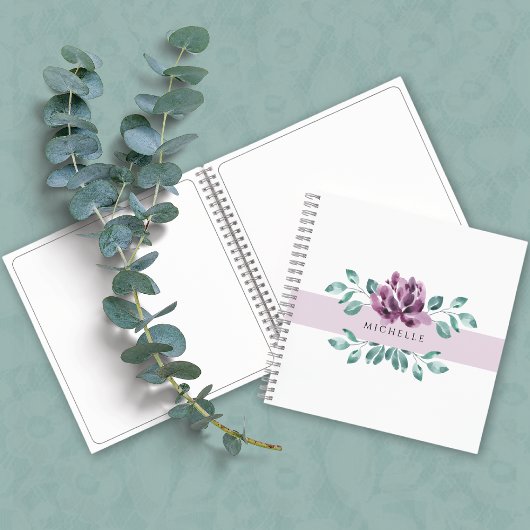Carnet Monogramme de verdure de fleurs violettes
