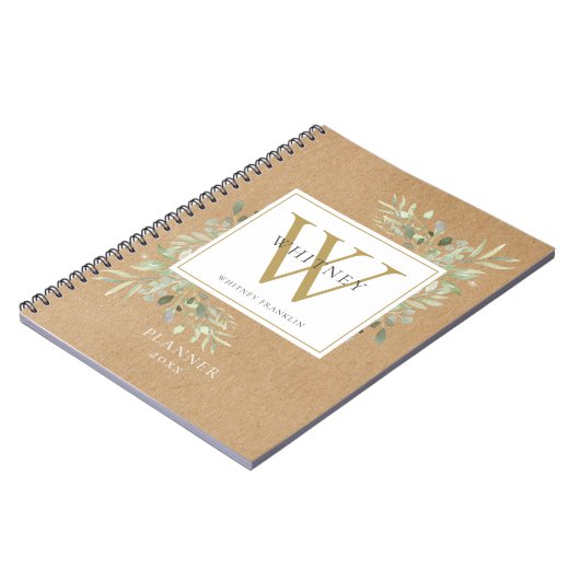 Carnet Monogramme de verdure rustique Nom Planificateur 2 (Côté gauche)