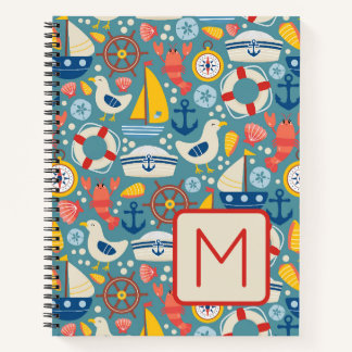 Carnet Monogramme de vie marine mignonne