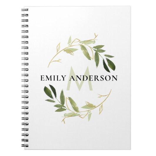 CARNET MONOGRAMME D'EAU DE COULEUR VERT GOLD FOLIAGE (Devant)
