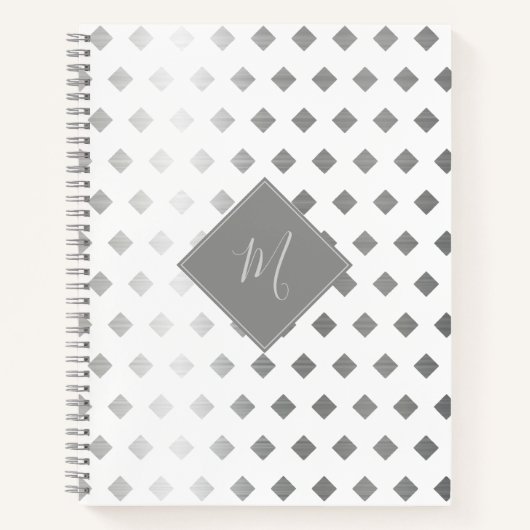 Carnet Monogramme décoratif gris argenté blanc diamant (Devant)
