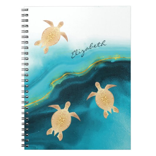 Carnet Monogramme d'encre Turquoise Tribal de Tortue d'or (Devant)