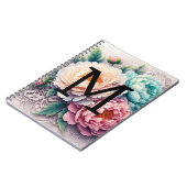 Carnet Monogramme dentelle fleurie rose orangé bleu pivoi (Côté gauche)