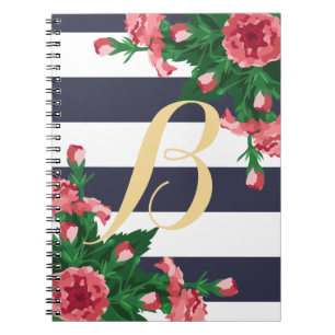 Carnet Monogramme des oeillets roses et des bandes bleues