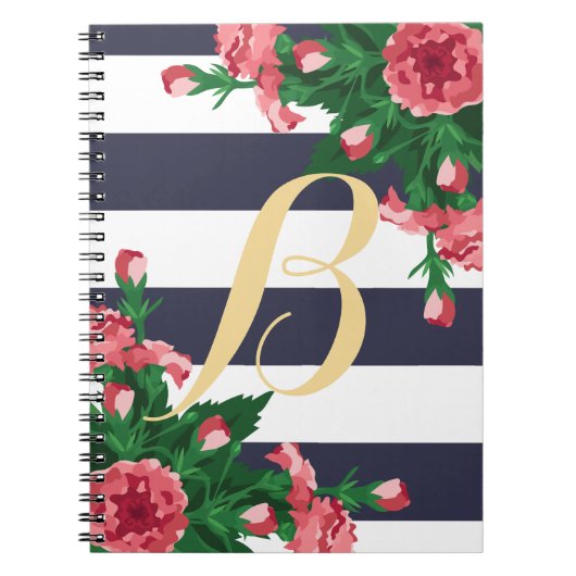 Carnet Monogramme des oeillets roses et des bandes bleues (Devant)