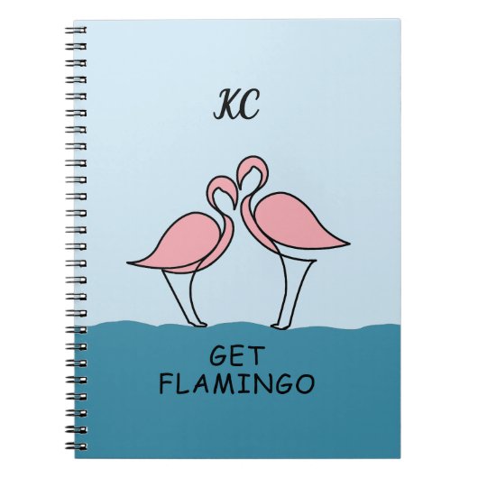 Carnet Monogramme Deux Flamants roses roses sur la citati (Devant)