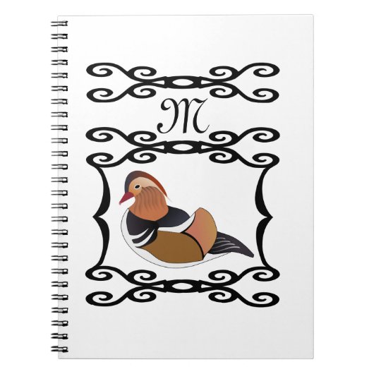 Carnet Monogramme d'illustration de canard mandarin adora (Devant)