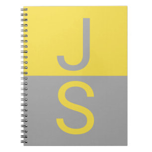 Carnet Monogramme d'initiales modernes jaune et gris