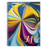 Carnet Monogramme d'or bleu 3D Abstrait liquide (Devant)