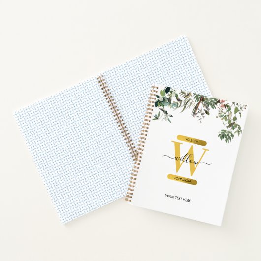 Carnet Monogramme d'or Elégant Eucalyptus Verdure & Oisea (Intérieur)