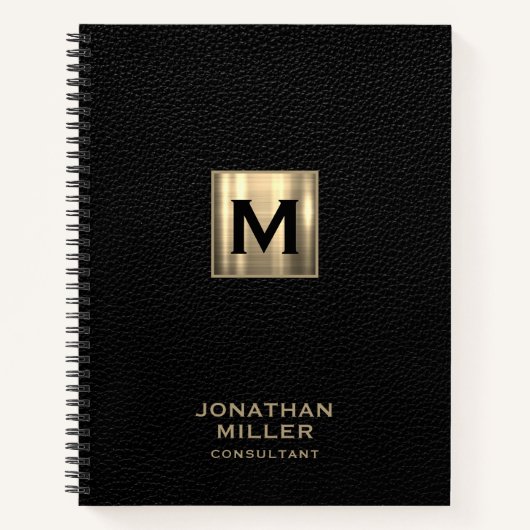 Carnet Monogramme d'or en cuir noir (Devant)