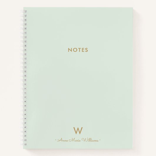 Carnet Monogramme d'or moderne Sage Green (Devant)