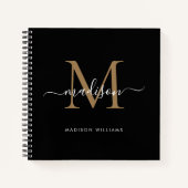 Carnet Monogramme d'or noir élégant Nom initial du script (Devant)