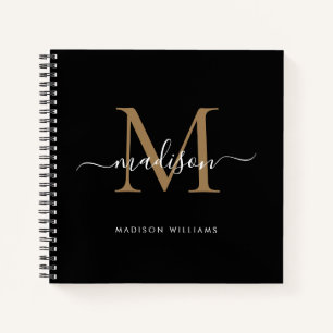 Carnet Monogramme d'or noir élégant Nom initial du script