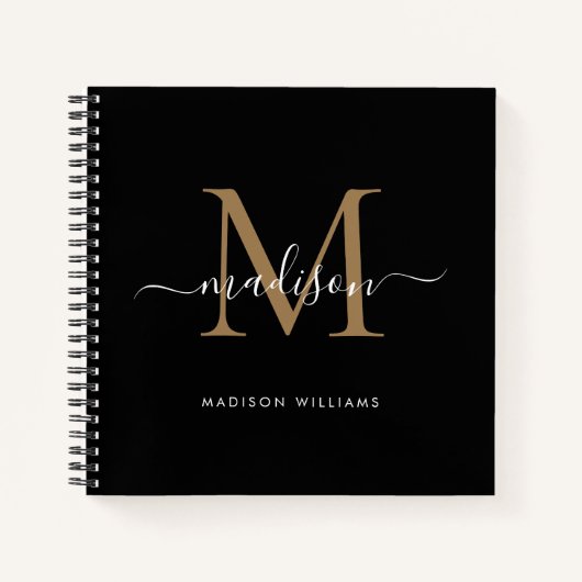 Carnet Monogramme d'or noir élégant Nom initial du script (Devant)