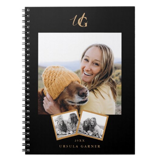 Carnet Monogramme d'or noir moderne (Devant)