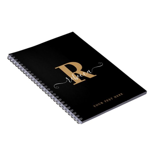 Carnet Monogramme d'or noir moderne Nom du script (Côté Droit)