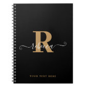 Carnet Monogramme d'or noir moderne Nom du script (Devant)