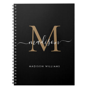 Carnet Monogramme d'or noir moderne Nom initial