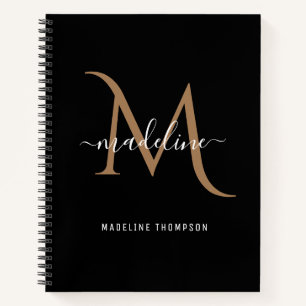 Carnet Monogramme d'or noir moderne simple
