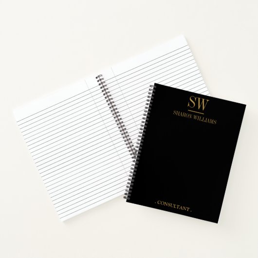 Carnet Monogramme d'or noir professionnel initial (Intérieur)