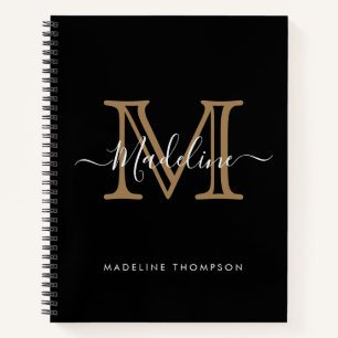 Carnet Monogramme d'or noir professionnel simple et éléga