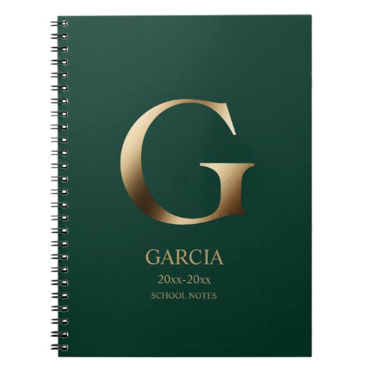 Carnet Monogramme d'or personnalisé | Green (Devant)