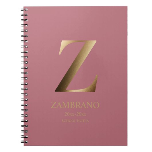 Carnet Monogramme d'or personnalisé | Or Rose (Devant)