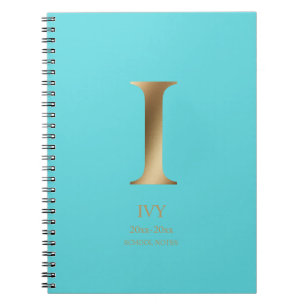 Carnet Monogramme d'or personnalisé Turquoise