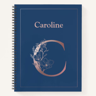 Carnet Monogramme d'or Rose personnalisé C initial
