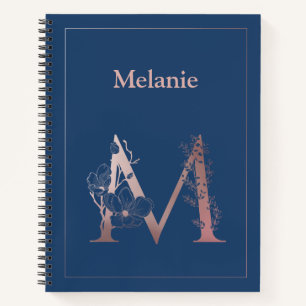 Carnet Monogramme d'or Rose personnalisé M initial