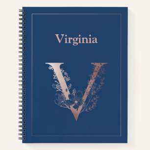 Carnet Monogramme d'or Rose personnalisé V initial