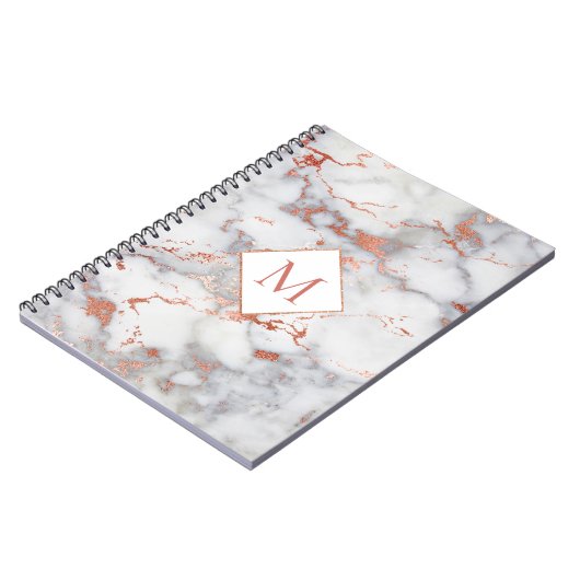 Carnet Monogramme d'or rose sur texture marbré (Côté gauche)