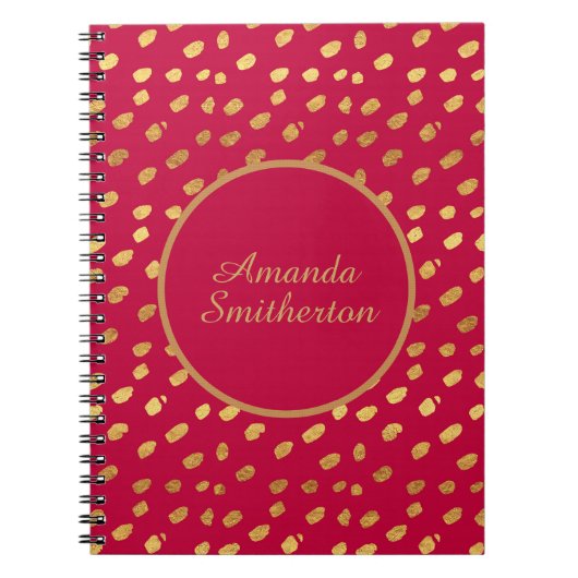 Carnet Monogramme d'or rouge glamour personnalisé (Devant)
