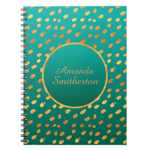 Carnet Monogramme d'or Turquoise glamour personnalisé (Devant)