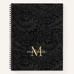 Carnet Monogramme doré floral noir élégant