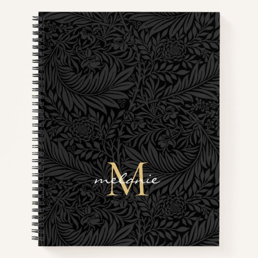 Carnet Monogramme doré floral noir élégant (Devant)