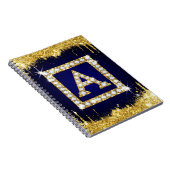 Carnet Monogramme doré initial A avec paillettes bleues (Côté Droit)
