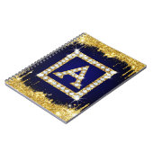 Carnet Monogramme doré initial A avec paillettes bleues (Côté gauche)