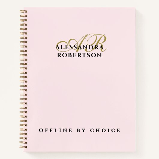 Carnet Monogramme drôle inspirant rose pastel or chic (Devant)